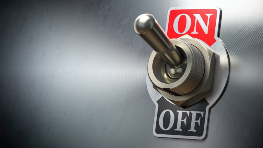 Retro toggle switch ON OFF on metal background. 3d illustration